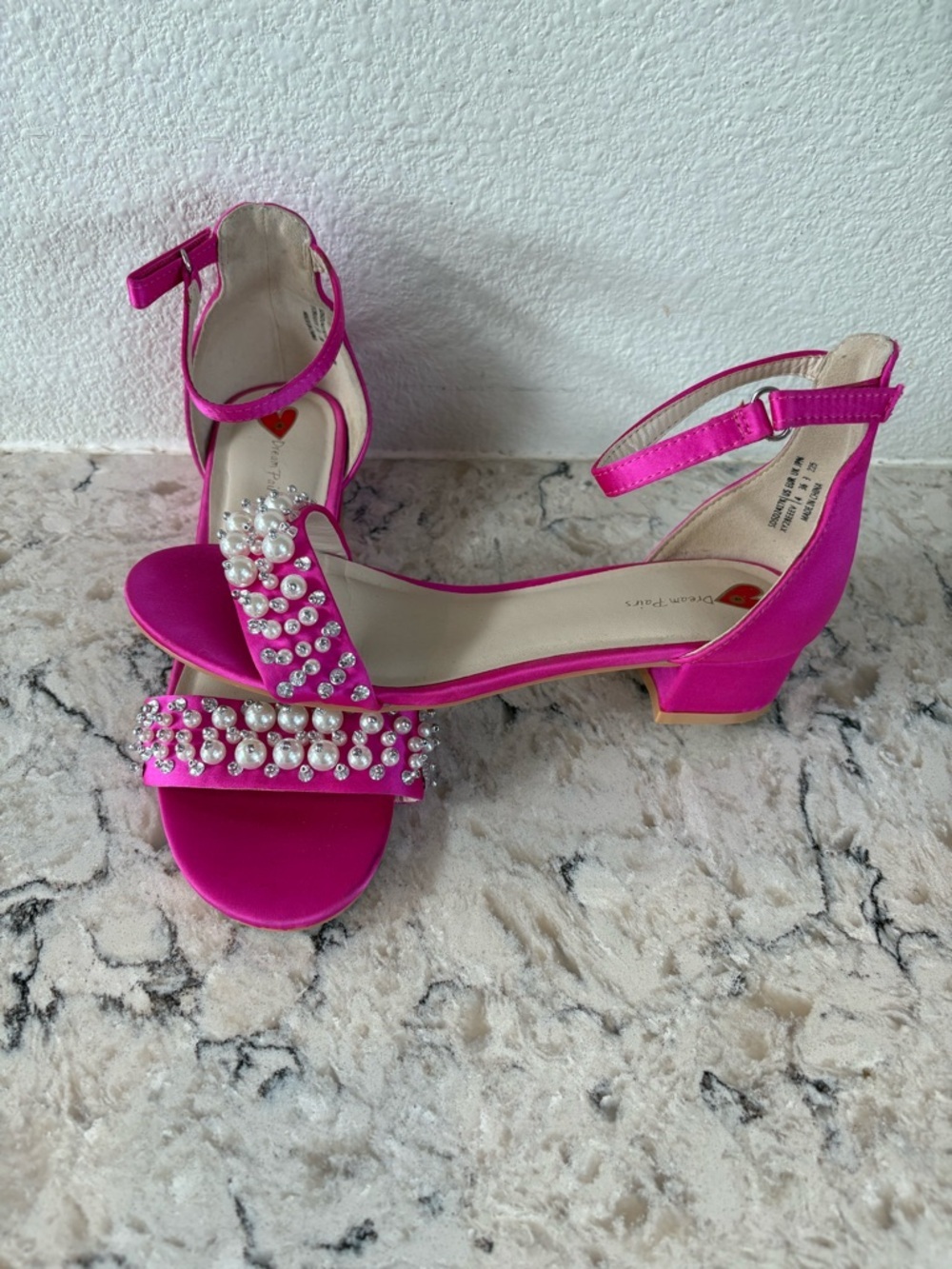 Dream Pairs Fuchsia Pearl & Rhinestone Block Heel Sandals